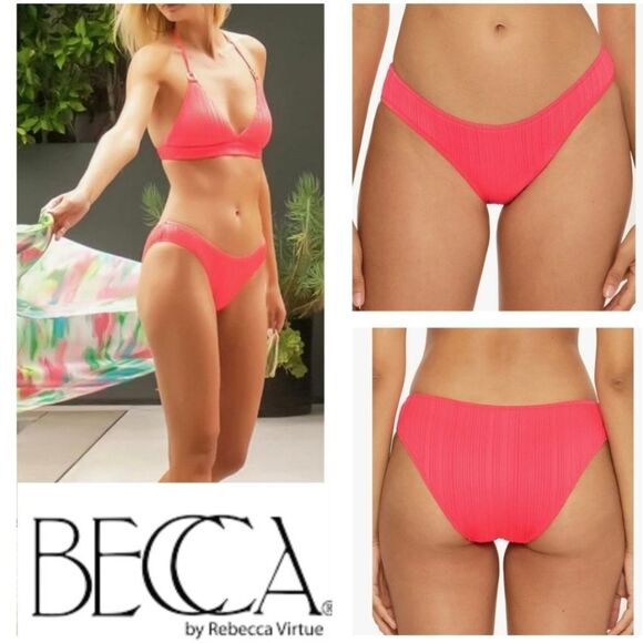 BECCA Moonridge Hotpink Rib Adela Hipster Bikini Bottom - Picture 12 of 12